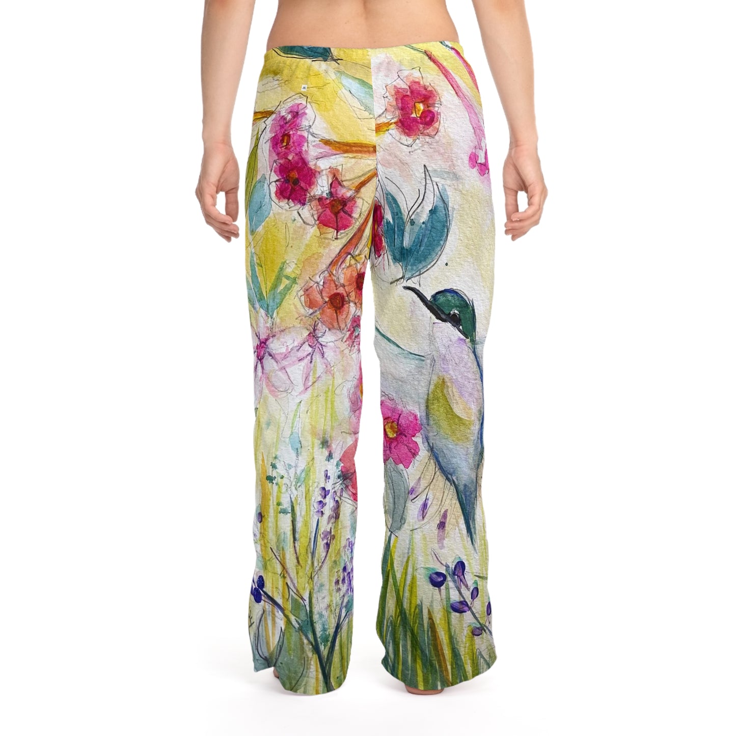 Pajama Pants - Hummingbird in a Tube Flower Garden- Women's Pajama Pants