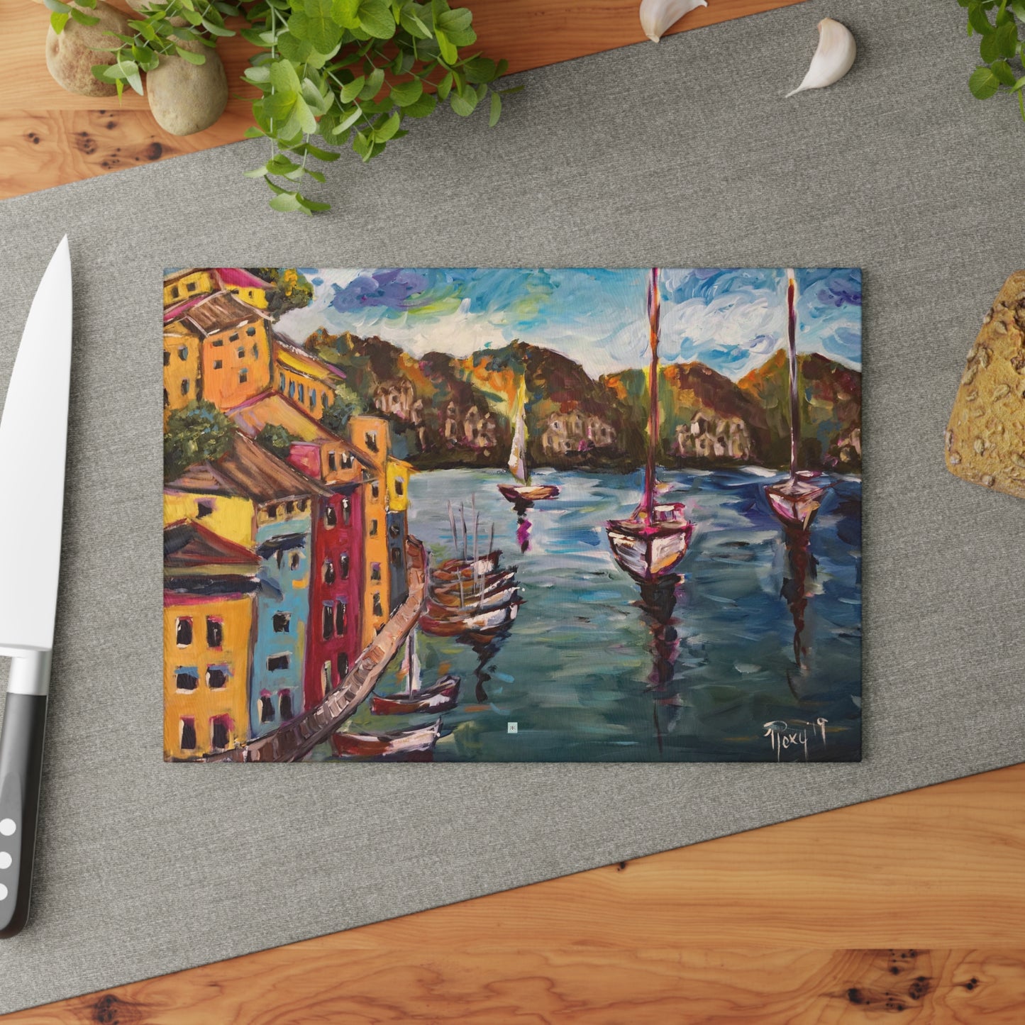 Glass Cutting Board-Portofino Harbor Italy