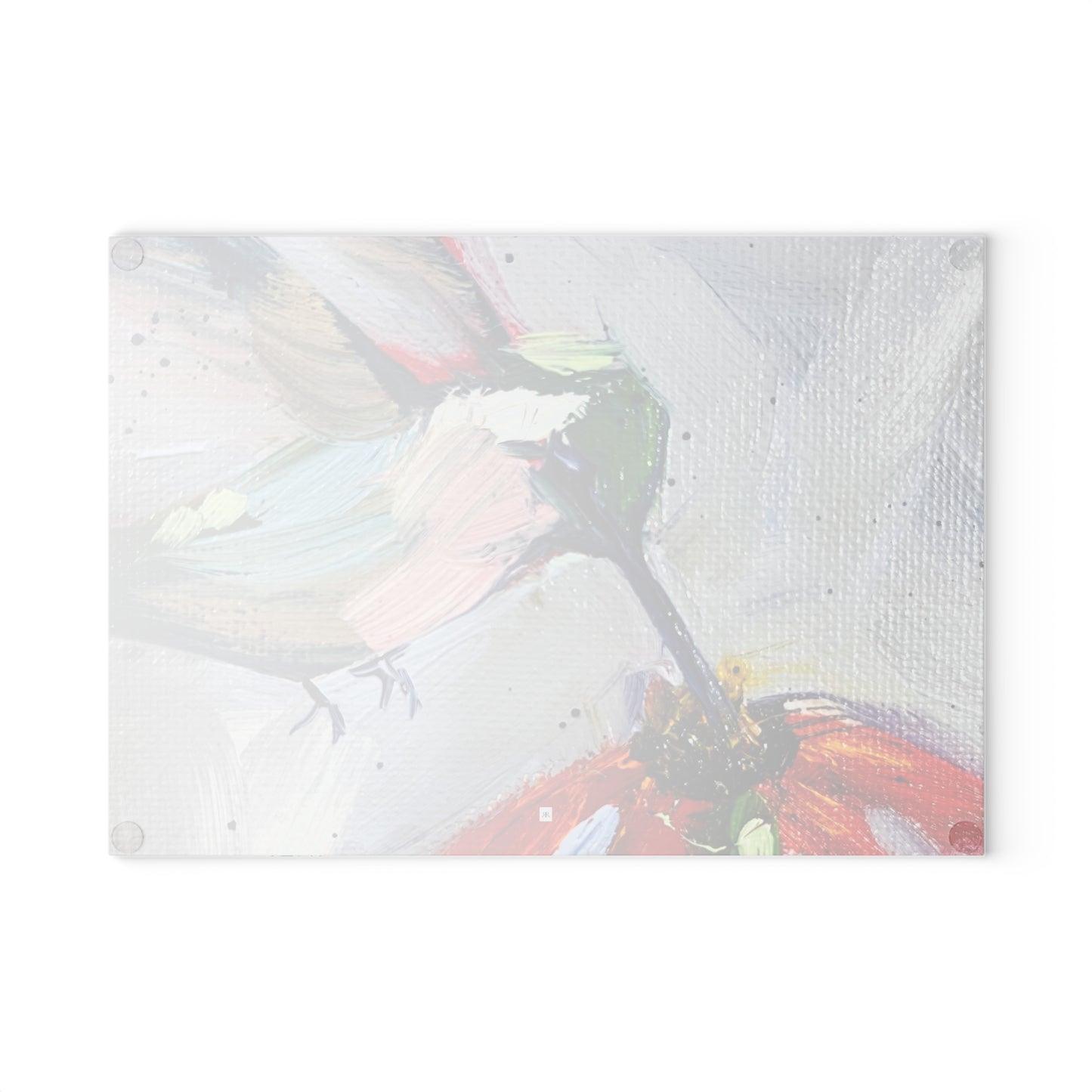 Colibri sur une planche à découper en échinacée