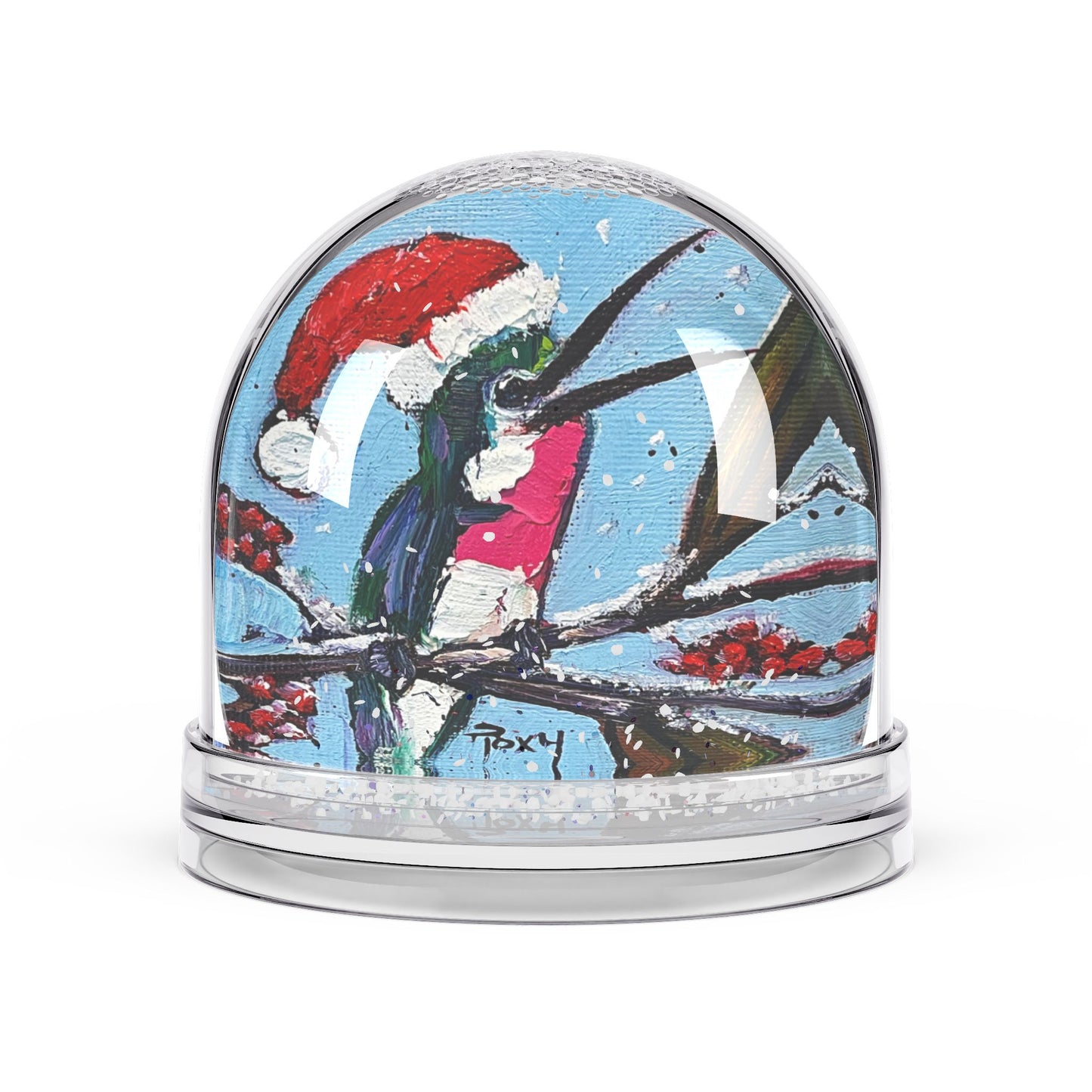 Snow Globe - Merry and Bright Hummingbird in Santa Hat