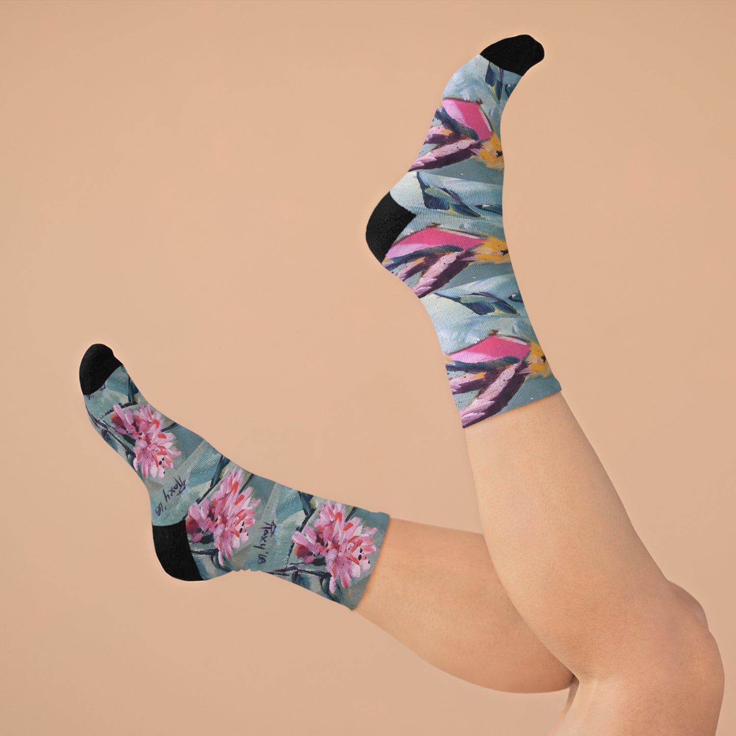 Colibri rose Fleur rose Chaussettes