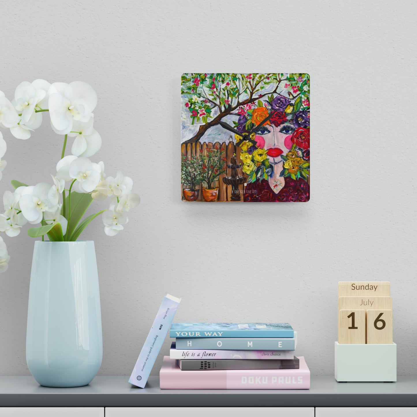 Birds and Blossoms Acrylic Wall Clock