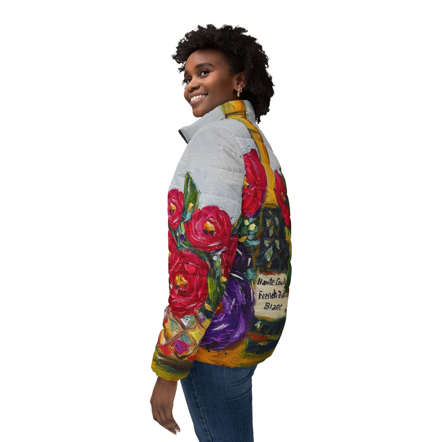 Women's Puffer Jacket - Roxy Rich Fine Art -French Bubbles