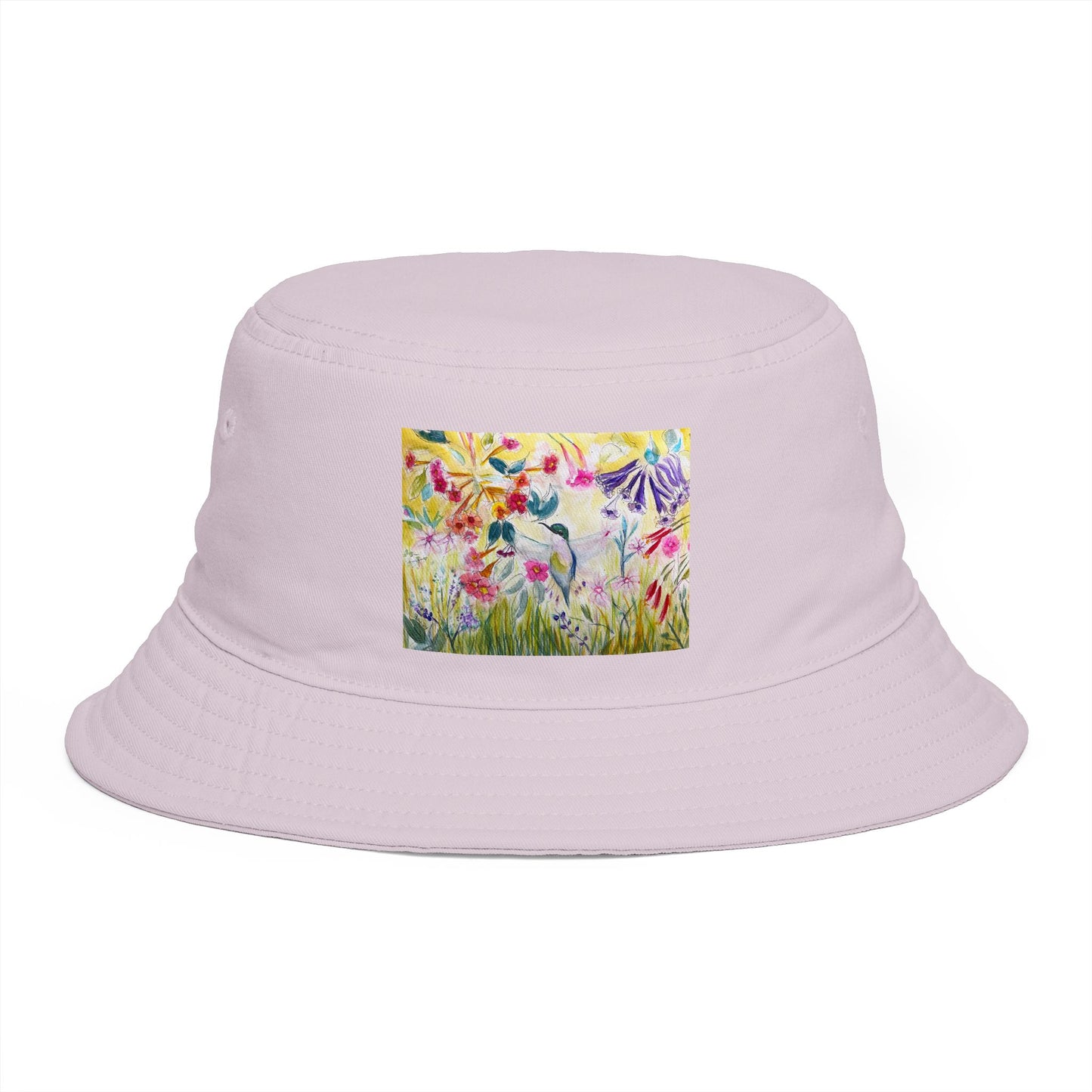 Roxy Rich Fine Art -Hummingbird in a Tube Flower Garden - Stylish Durable Bucket Hat