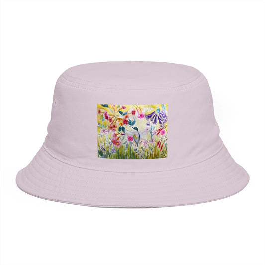 Roxy Rich Fine Art -Hummingbird in a Tube Flower Garden - Stylish Durable Bucket Hat