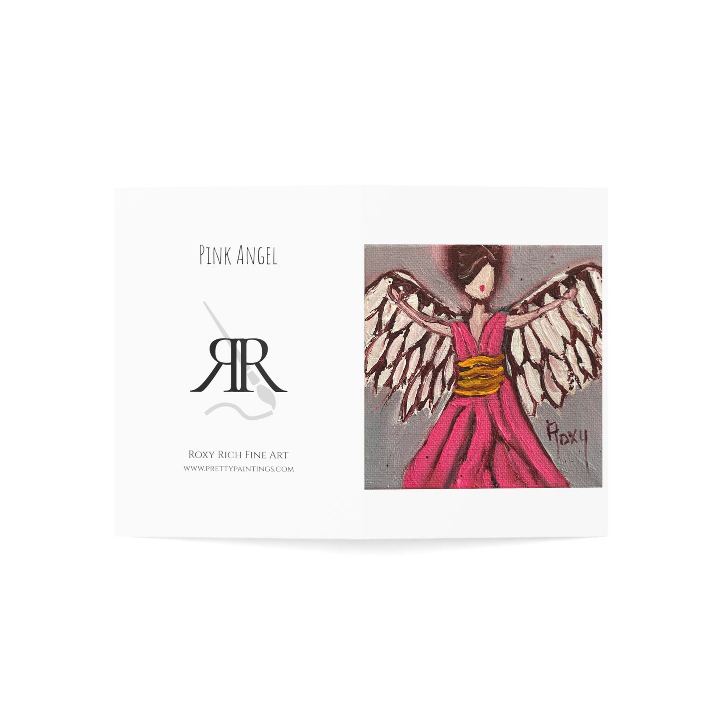 Pink Angel Folded Greeting Cards Blank inside