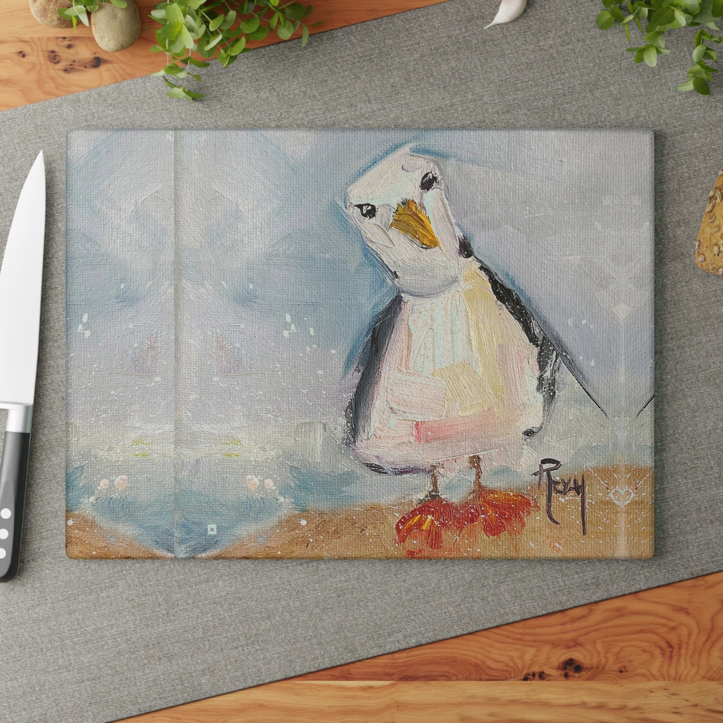 Inquisitive Seagull Glass Cutting Board