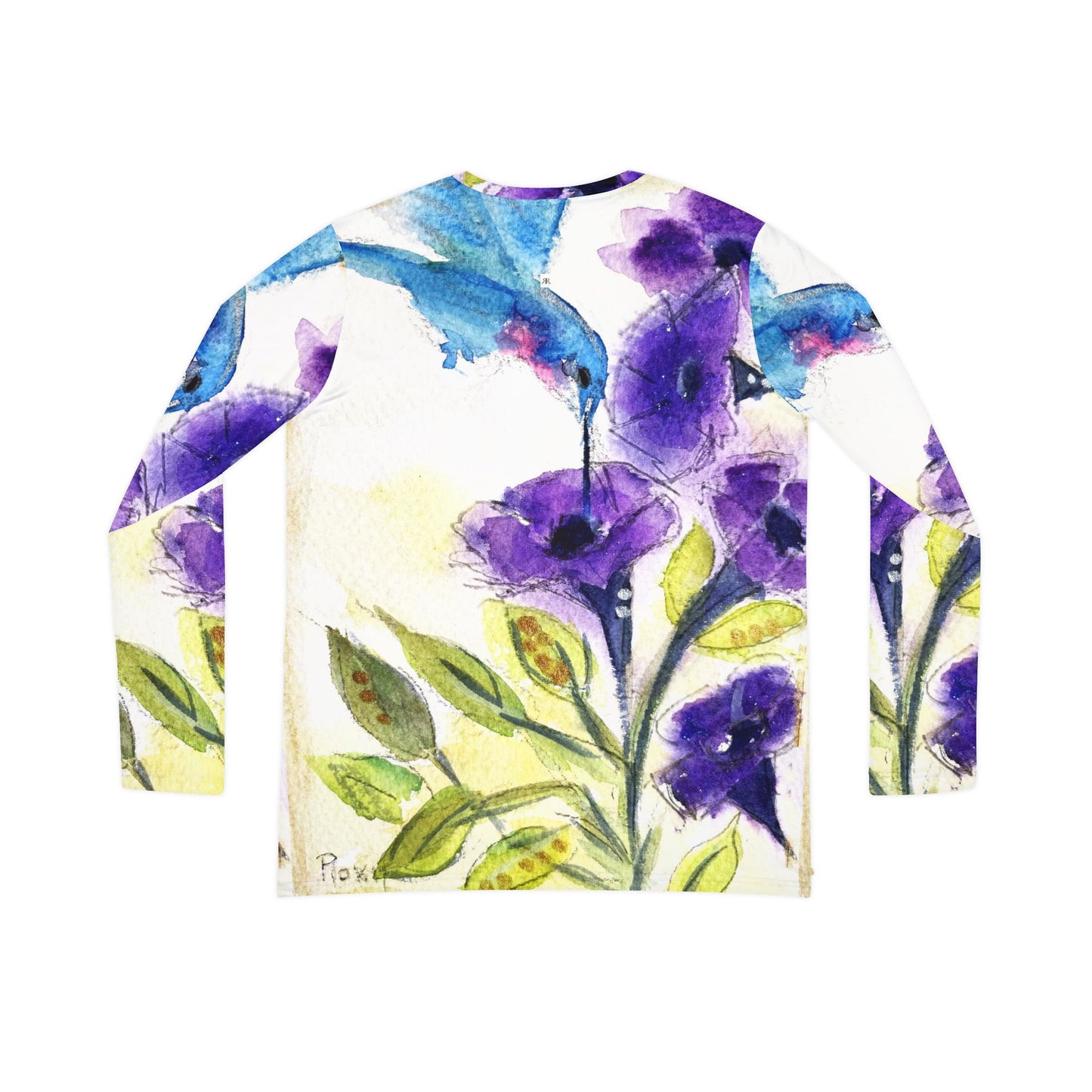 Long Sleeve Shirt- Hummingbird in Purple Tube Flowers- V-neck Women's