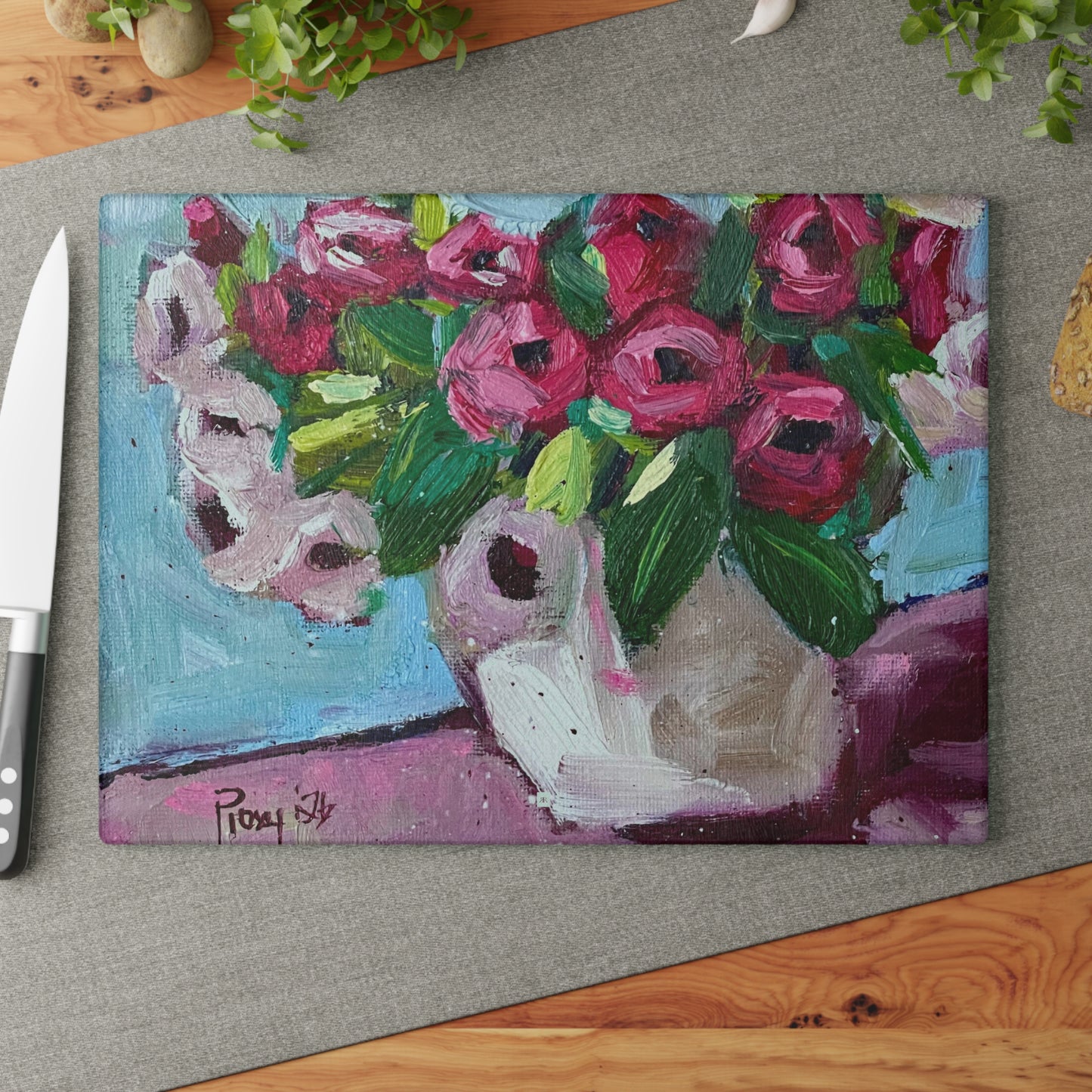 Glass Cutting Board-Blushing Blooms