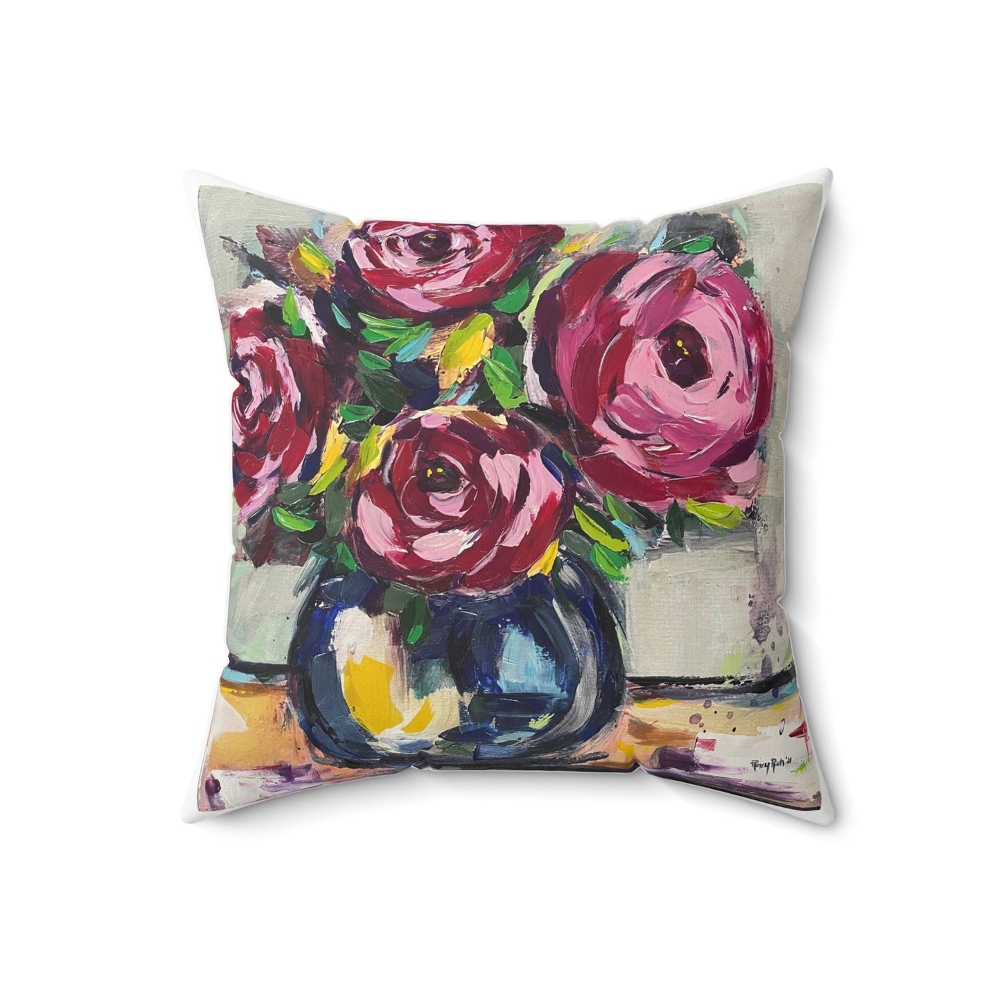 Shabby Pink Roses Indoor Spun Polyester Square Pillow