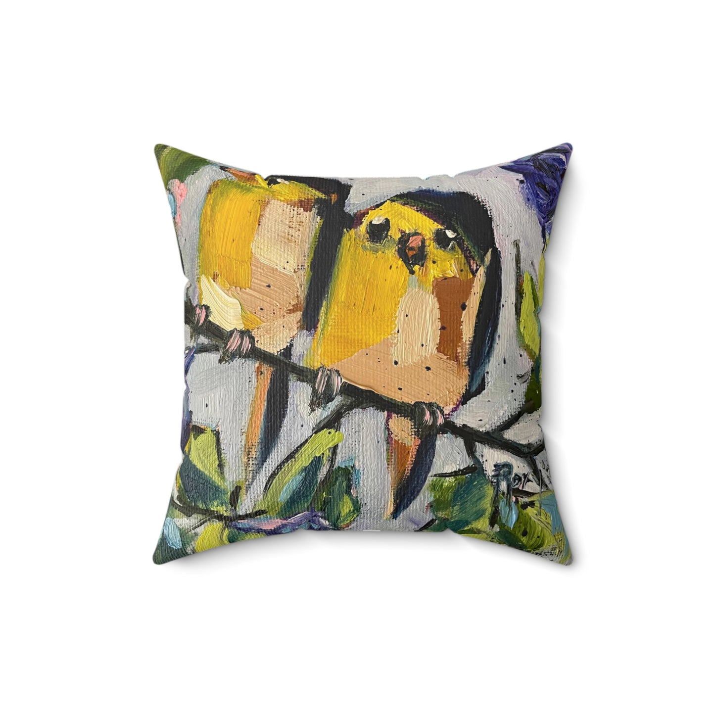 Morning Glory Goldfinches Indoor Spun Polyester Square Pillow