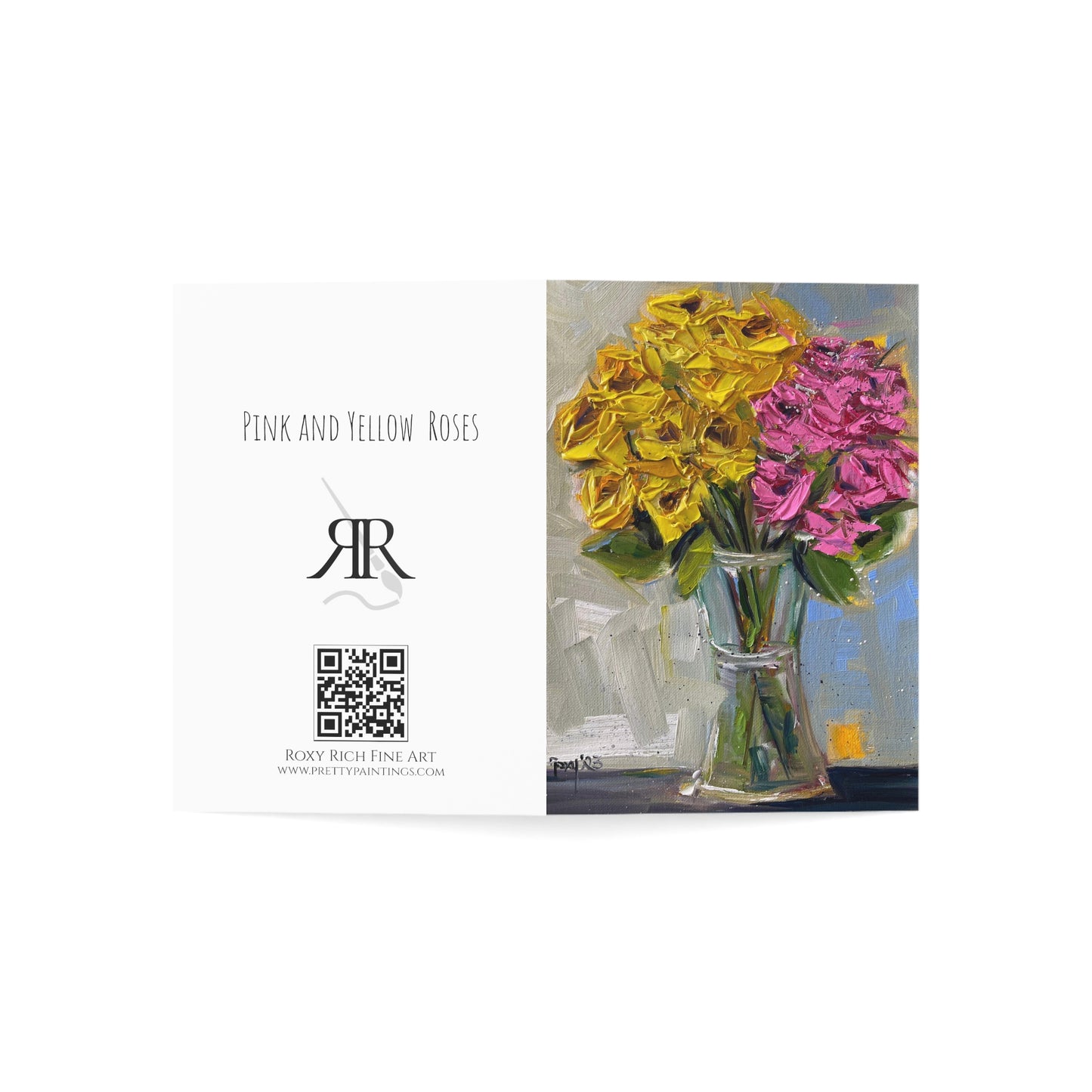 Roses roses et jaunes – Bonne fête des mères (avec sentiment) Cartes de vœux pliées