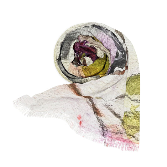 Colorful Scarf — Artistic Lightweight Neck Wrap- Chickadee in a Berry Tree-Large Print