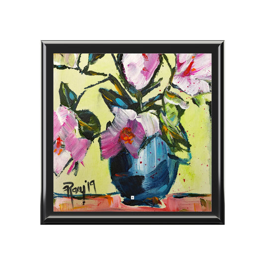 Jewelry Box-Pink Gardenias in a Blue Vase