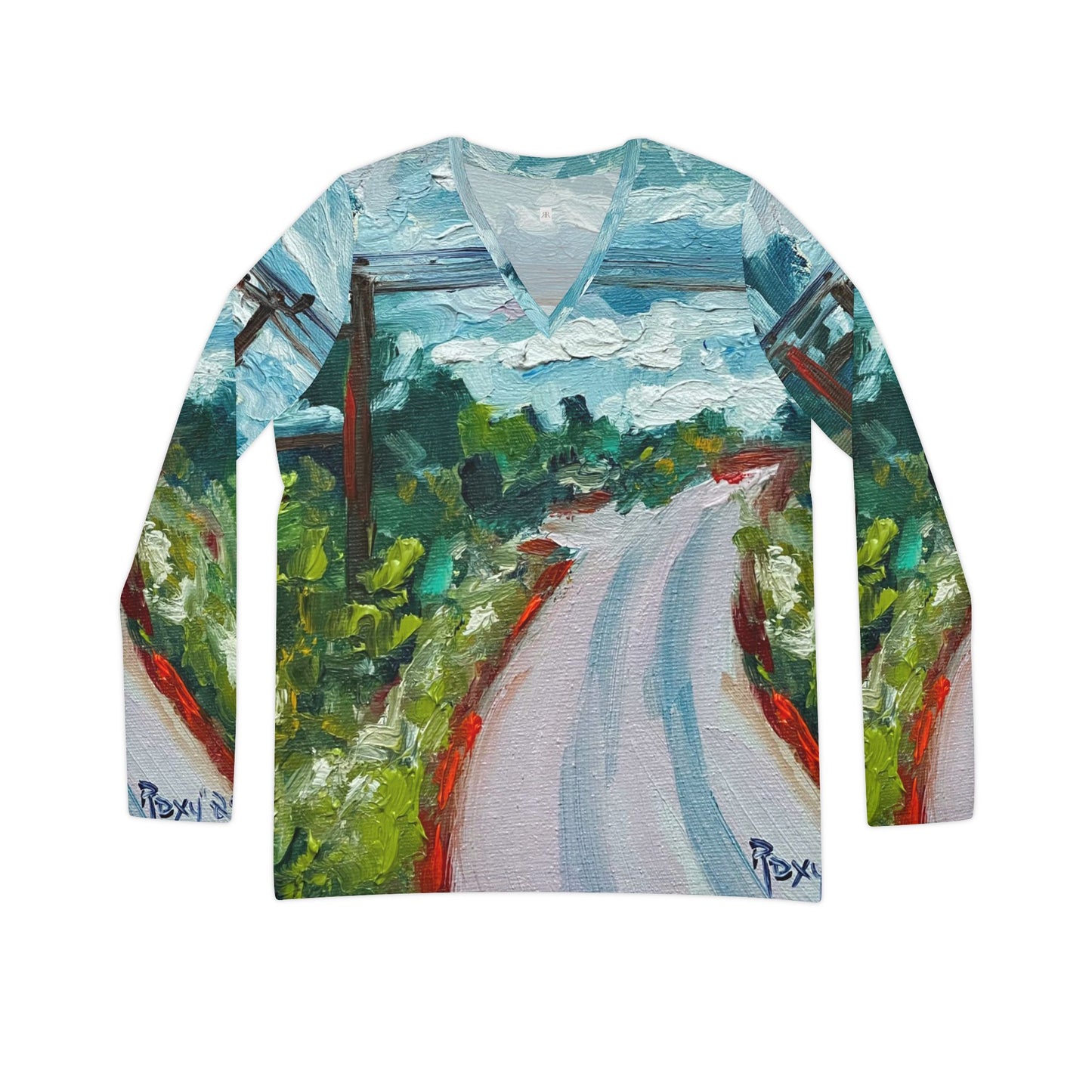 Women's Long Sleeve V-neck Shirt -Road to Tranquility-Cotswolds