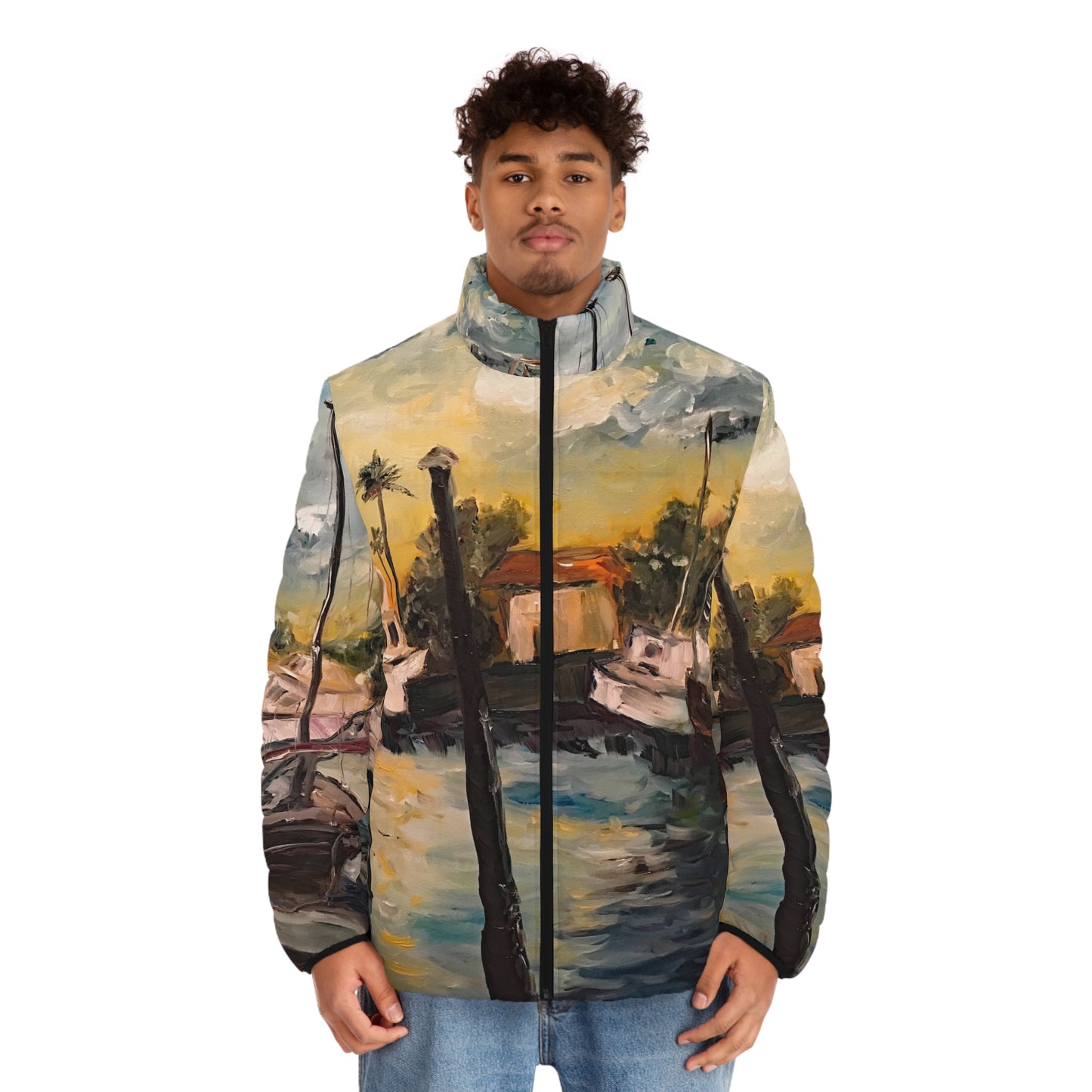 Men's Puffer Jacket - Roxy Rich Art, Unique Bright Colors-Jeanne's Harbor