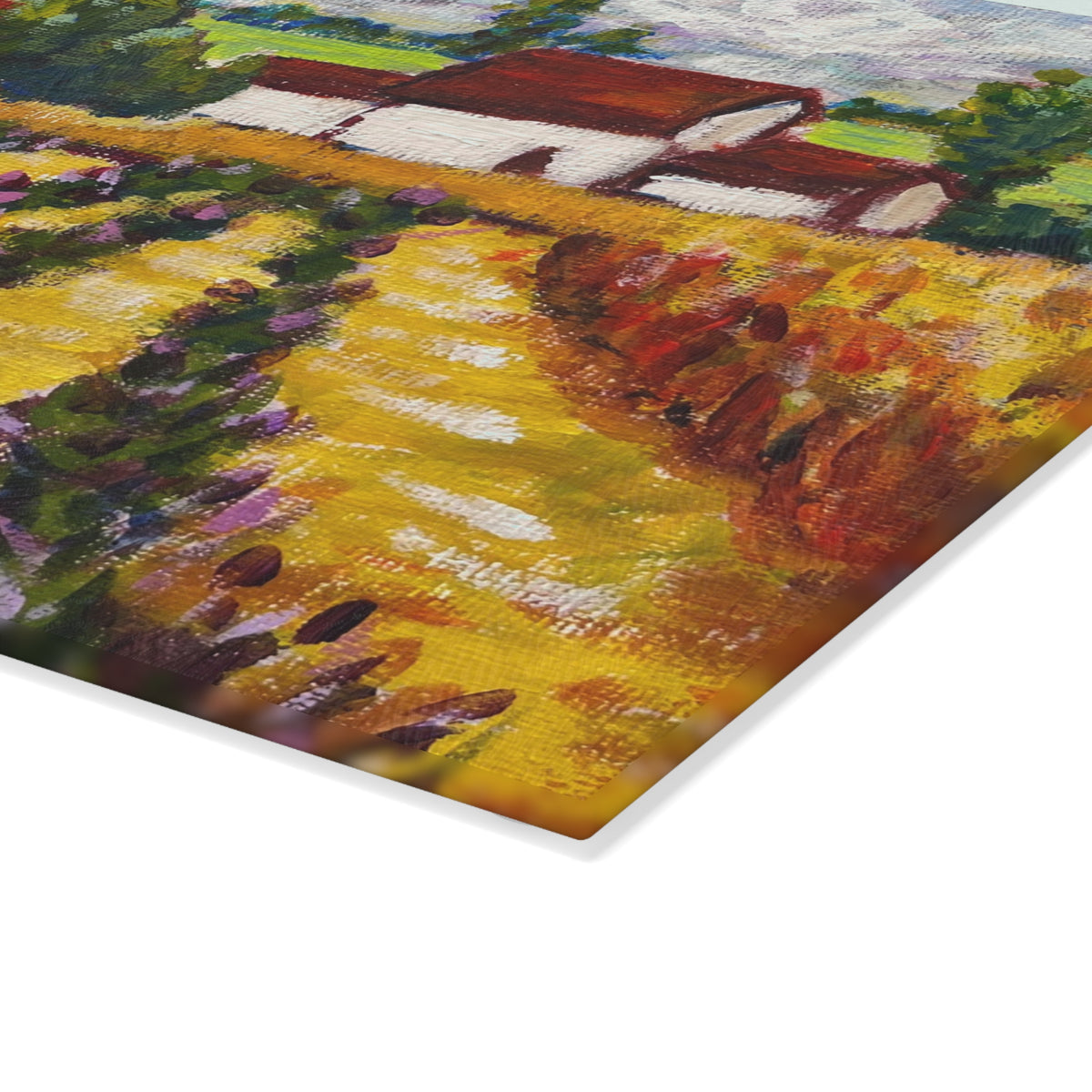 Glass Cutting Board-Charming Cotswolds Lavender Farm