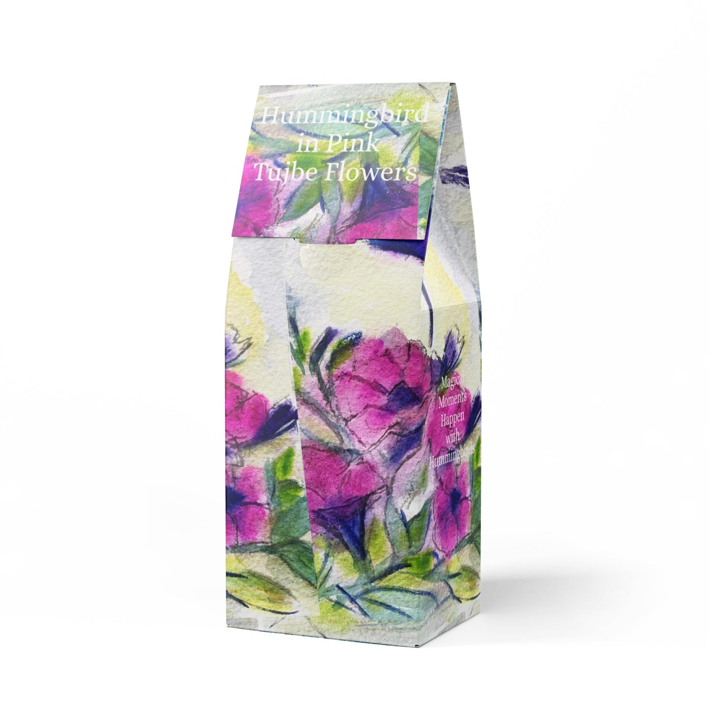 Hummingbird in Pink Tube Flowers- Toasty Roast Coffee 12.0z Bag