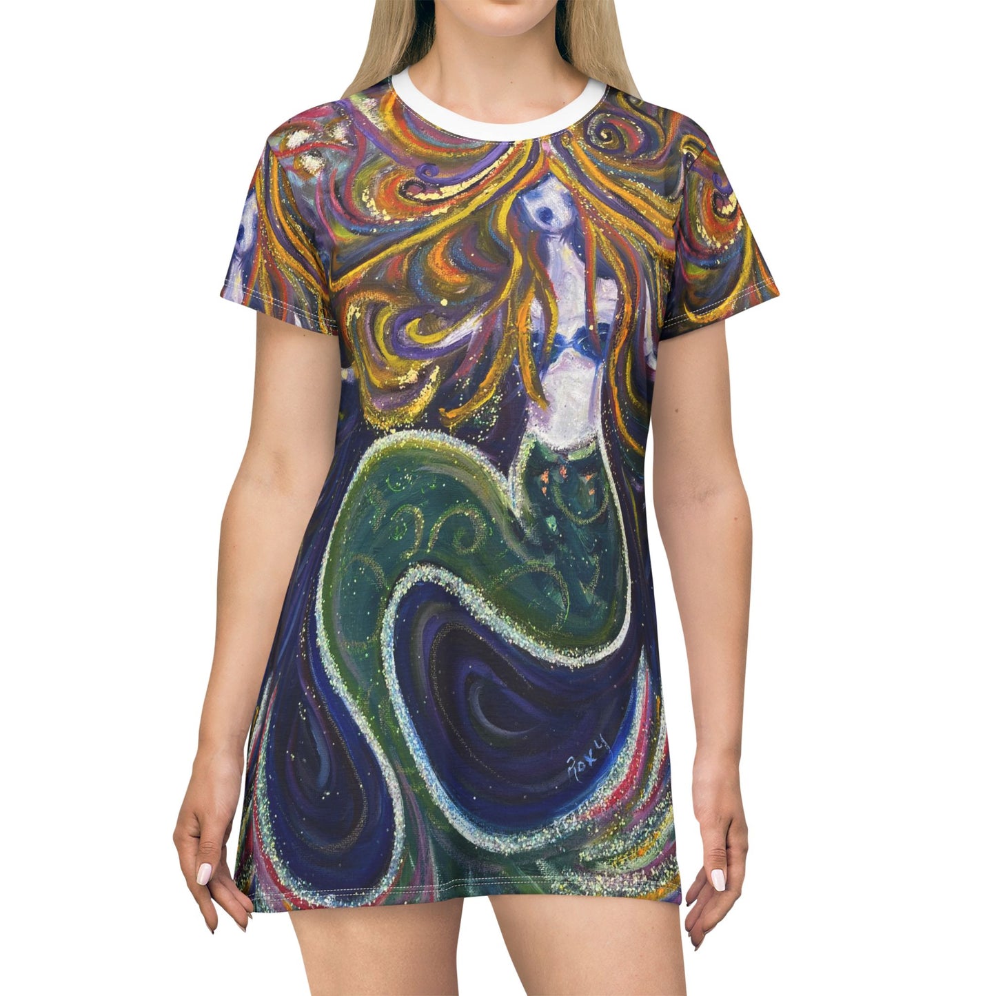 T-Shirt Dress (AOP)-The Screaming Siren-Mermaid