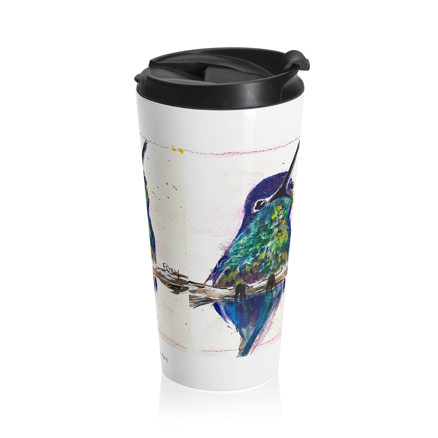 Tasse de voyage en acier inoxydable adorable colibri à ventre chamois 