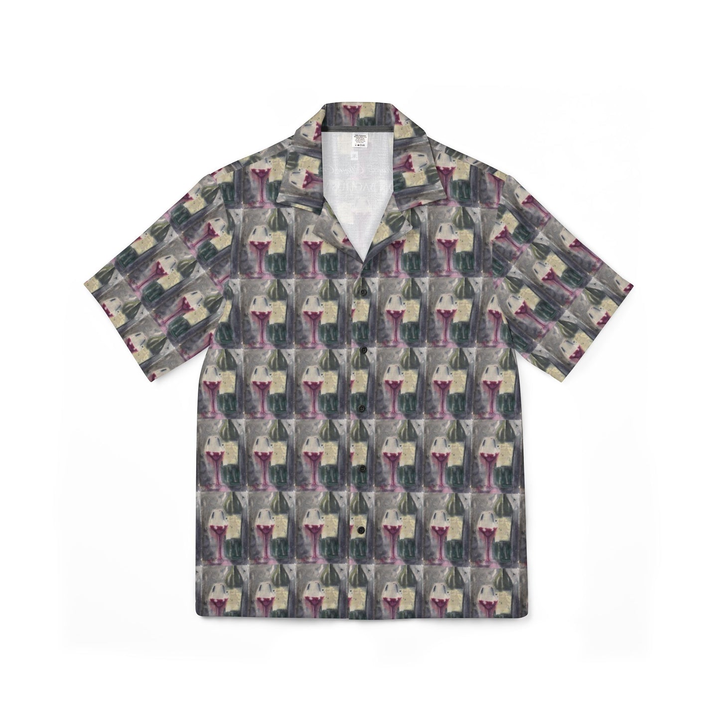 Men's European Fit Hawaiian Camp Shirt -Wine & Clique Glass -GBV
