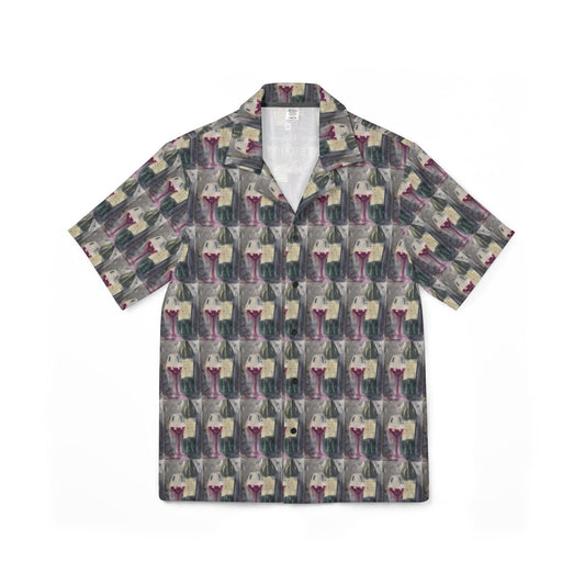 Men's European Fit Hawaiian Camp Shirt -Wine & Clique Glass -GBV