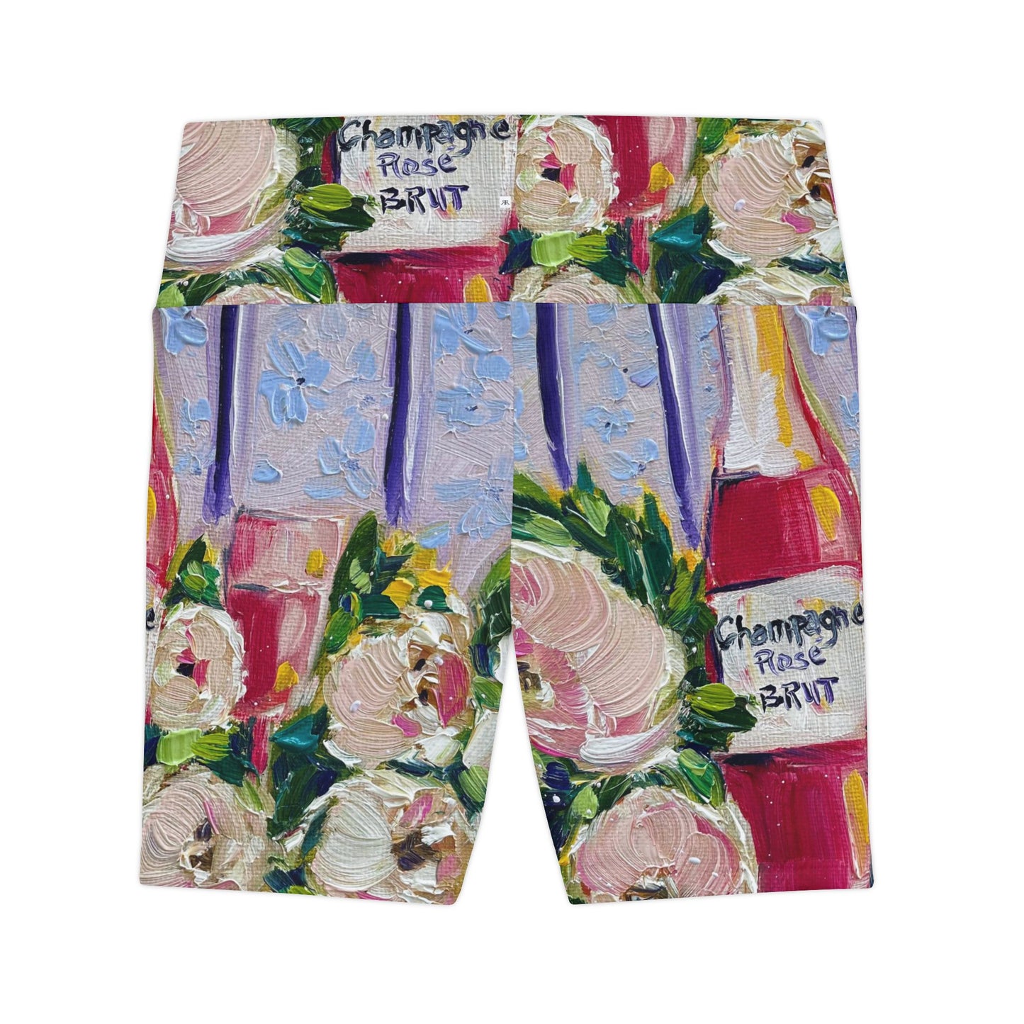 Women's Workout Shorts - Pink Champagne and Peonies