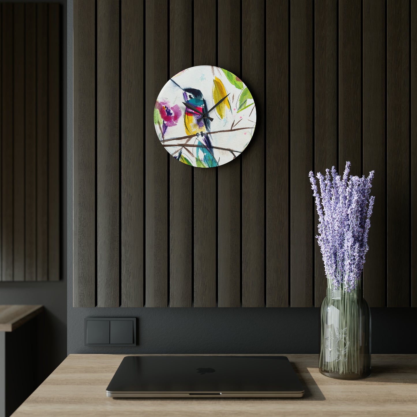 Hummingbird Perch Acrylic Wall Clock