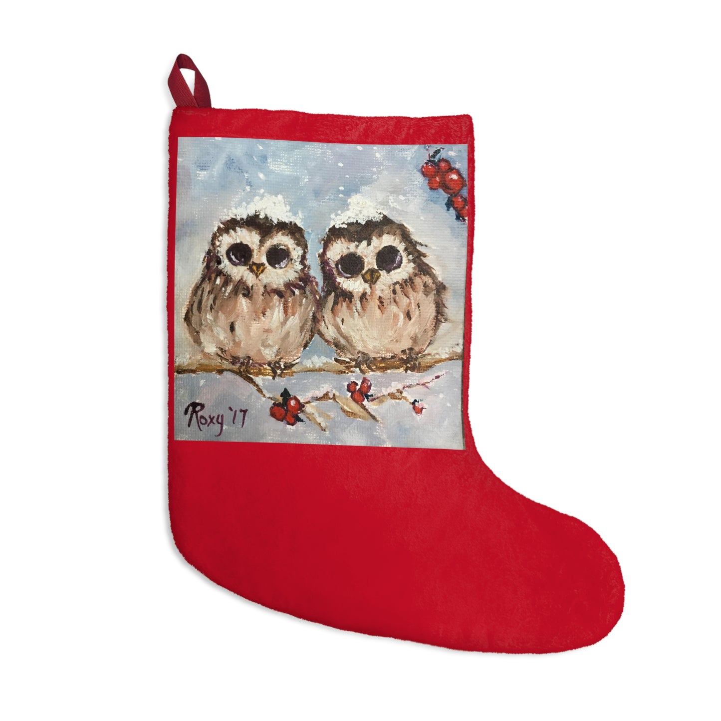 Adorable Snowy Owl Chicks with Berries Christmas Stocking