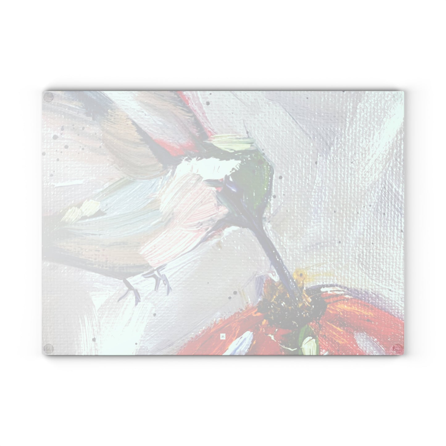 Colibri sur une planche à découper en échinacée