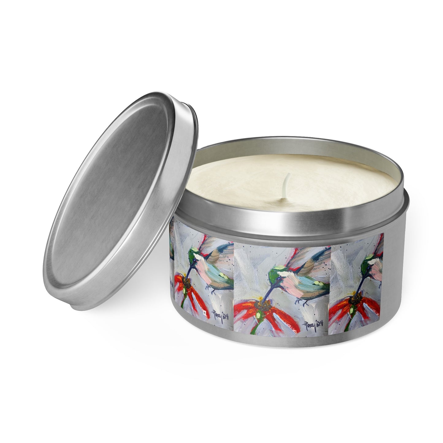 Hummingbird at a Cone Flower Tin Candle