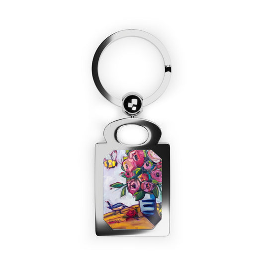 Bee Blooms Rectangle Photo Keyring