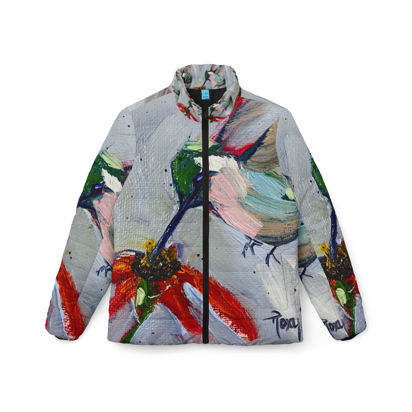 Women's Puffer Jacket - Roxy Rich Fine Art Design-Hummingbird at a Coneflower