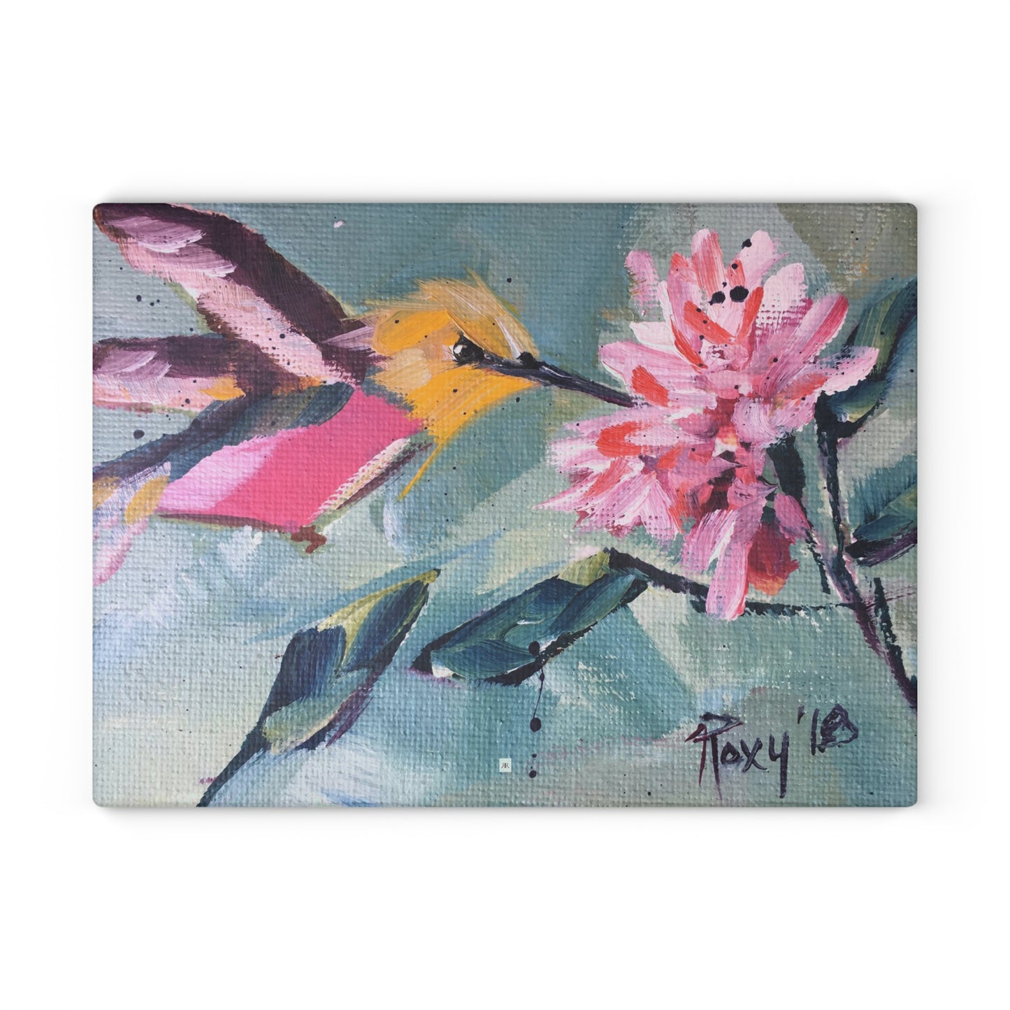 Pink Hummingbird Glass Cutting Board