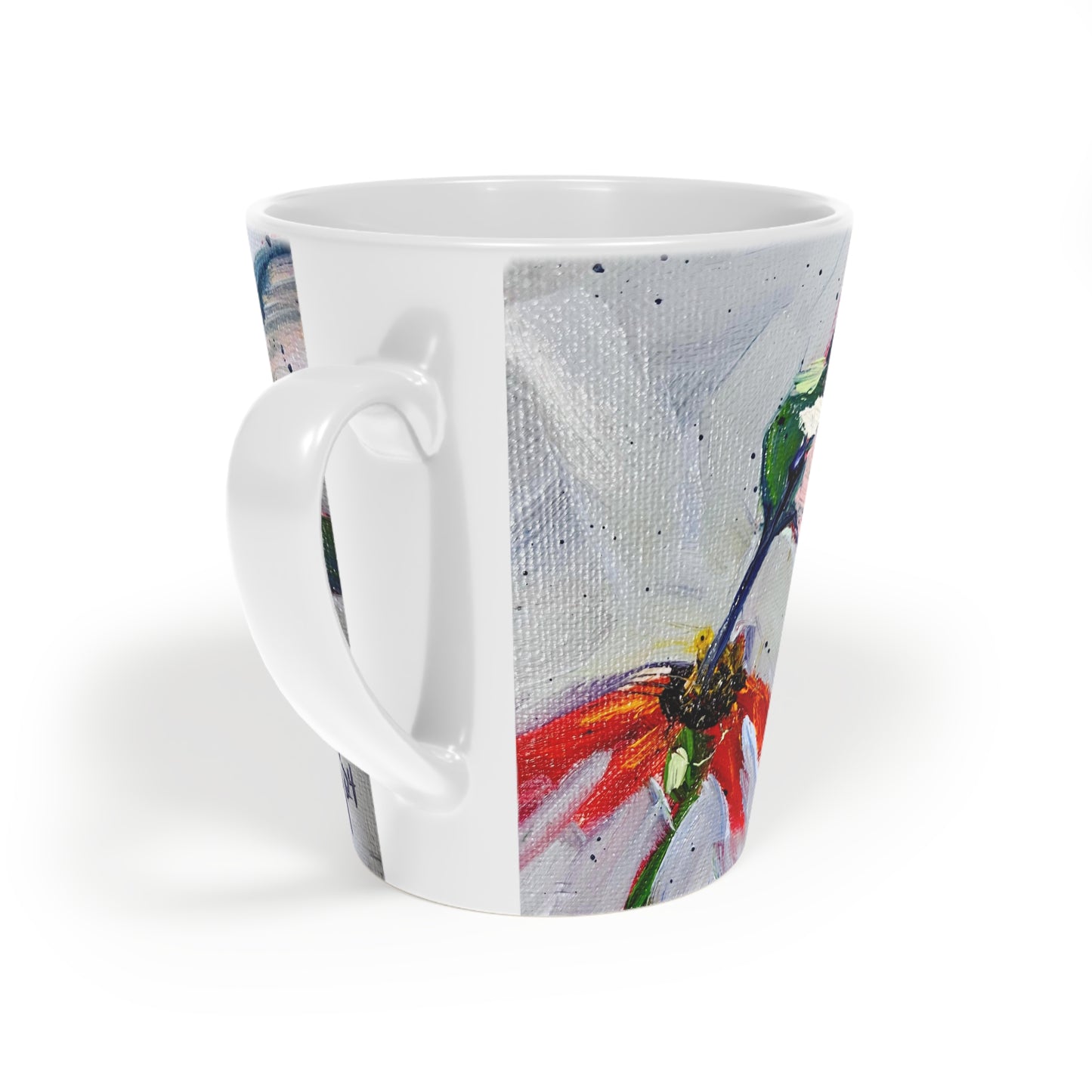 Adorable colibrí en una taza de café con leche Coneflower, 12 oz