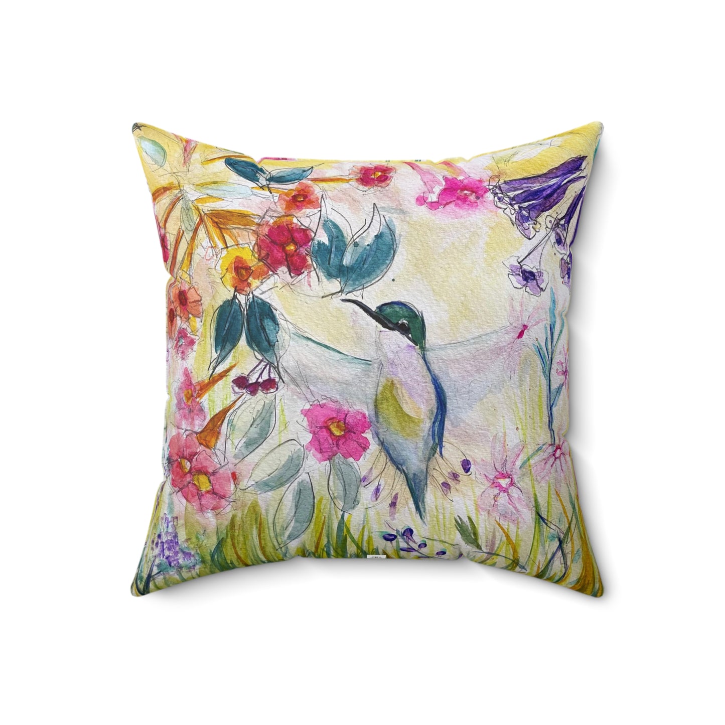 Hummingbird in Tube Flower Garden Indoor Spun Polyester Square Pillow