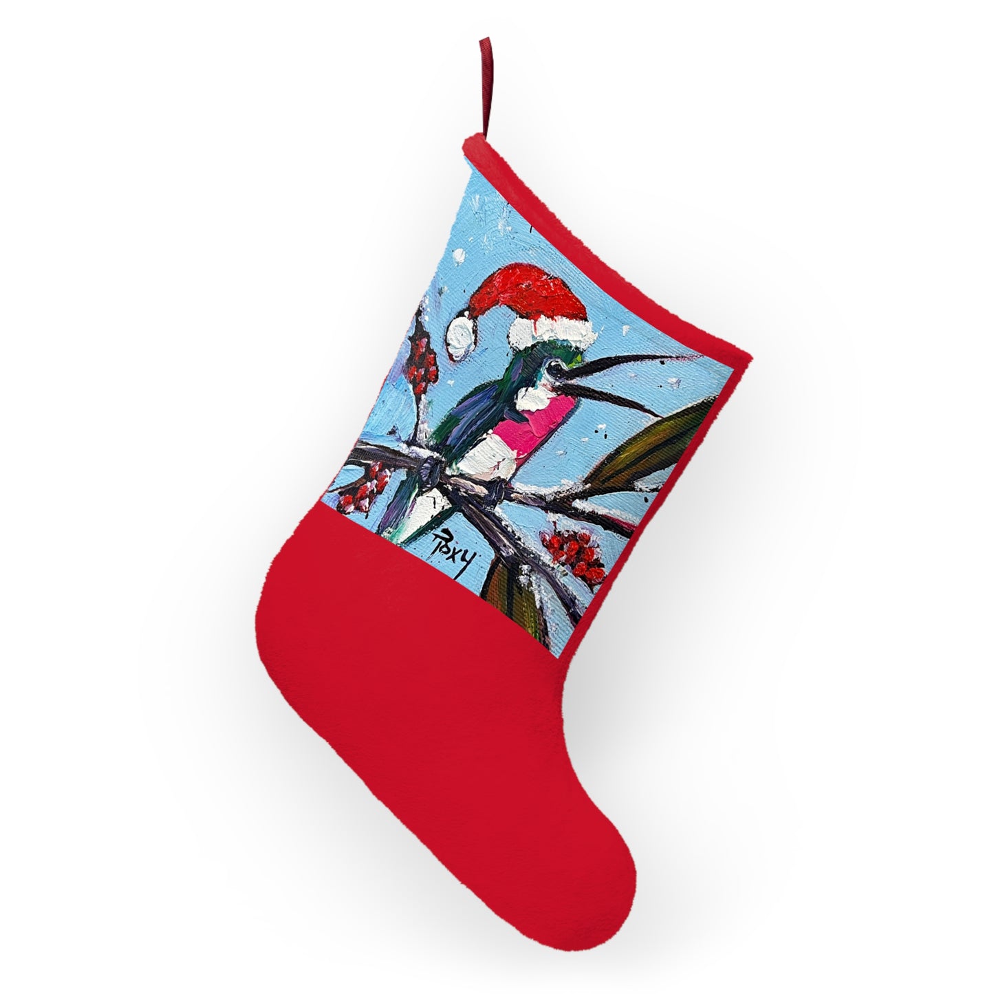 Holiday Hummingbird Small Print Christmas Stocking