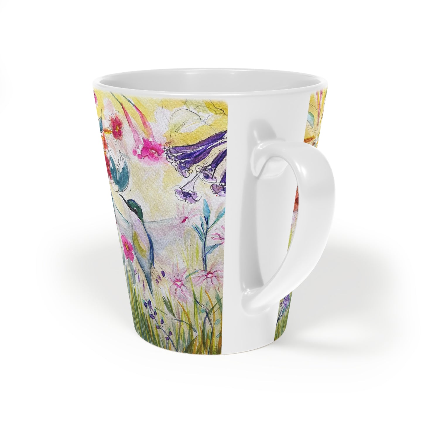 Hummingbird in a Tube Flower Garden Latte Mug, 12oz