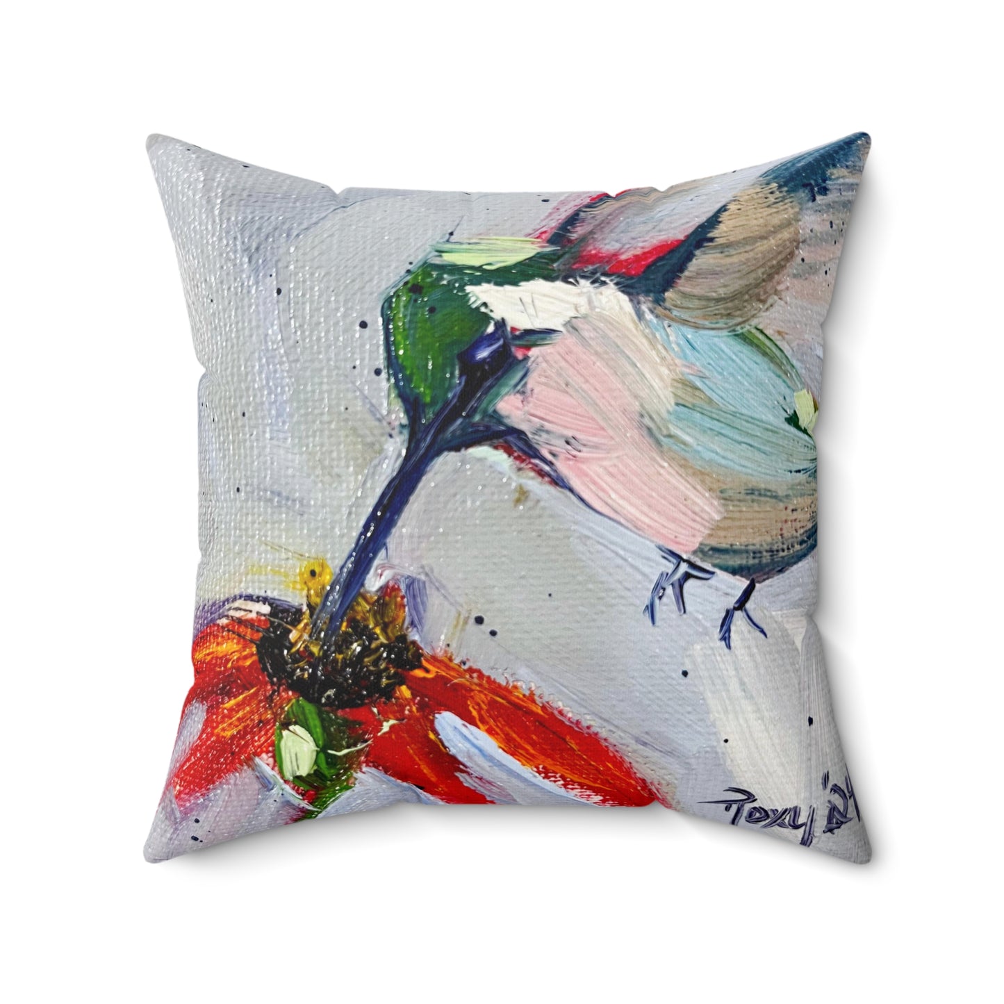Hummingbird at a Coneflower Indoor Spun Polyester Square Pillow