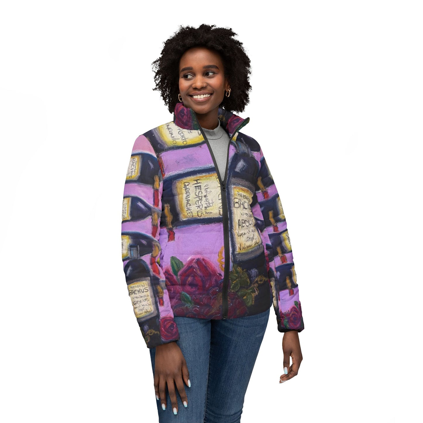 Women's Puffer Jacket - Roxy Rich Fine Art -Bachus Reserves-GBV Wine Rack and Roses