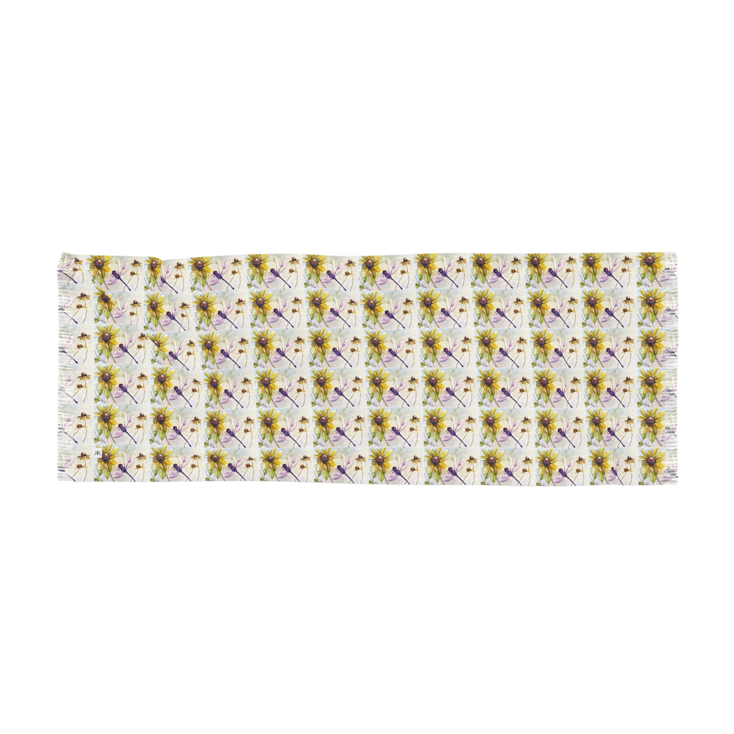 Colorful Scarf — Artistic Lightweight Neck Wrap-  Purple Dragonfly with Coneflowers