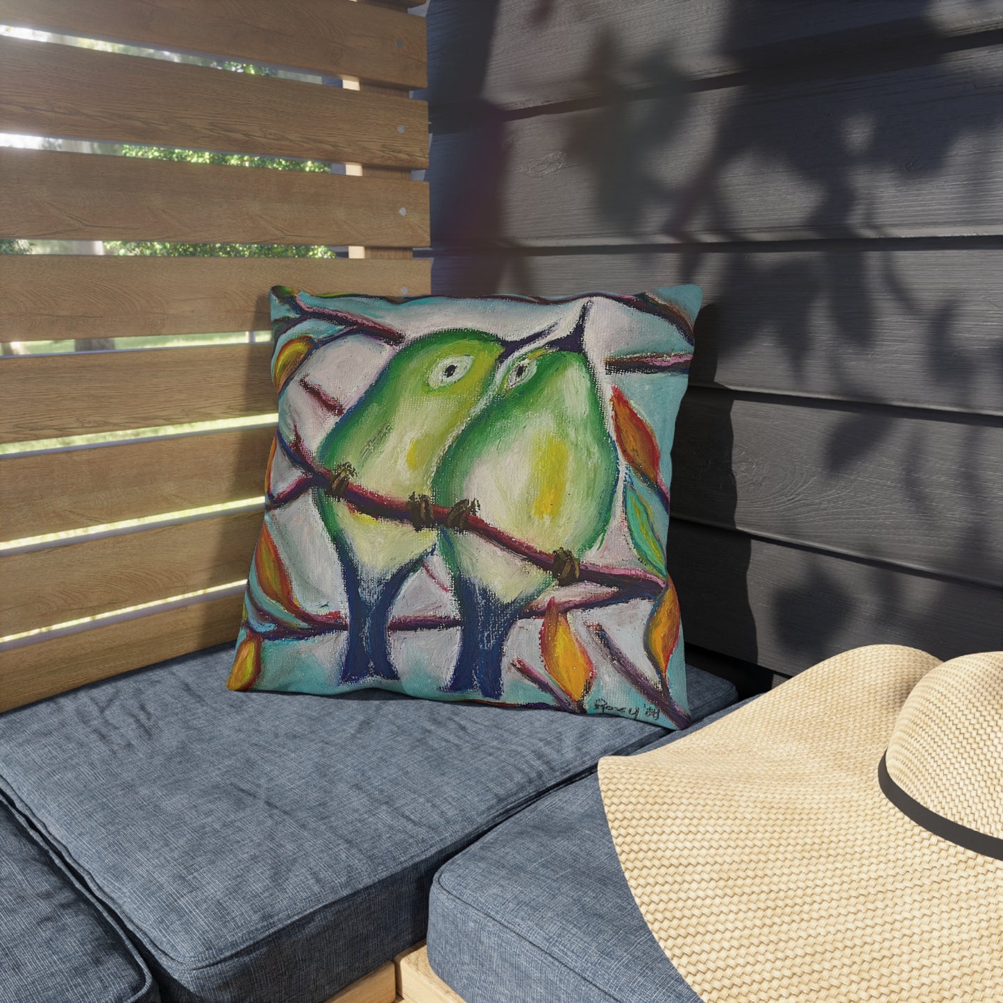 Cuddling Warblers Outdoor Pillows