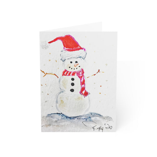 Joyeux bonhomme de neige plié cartes de vœux