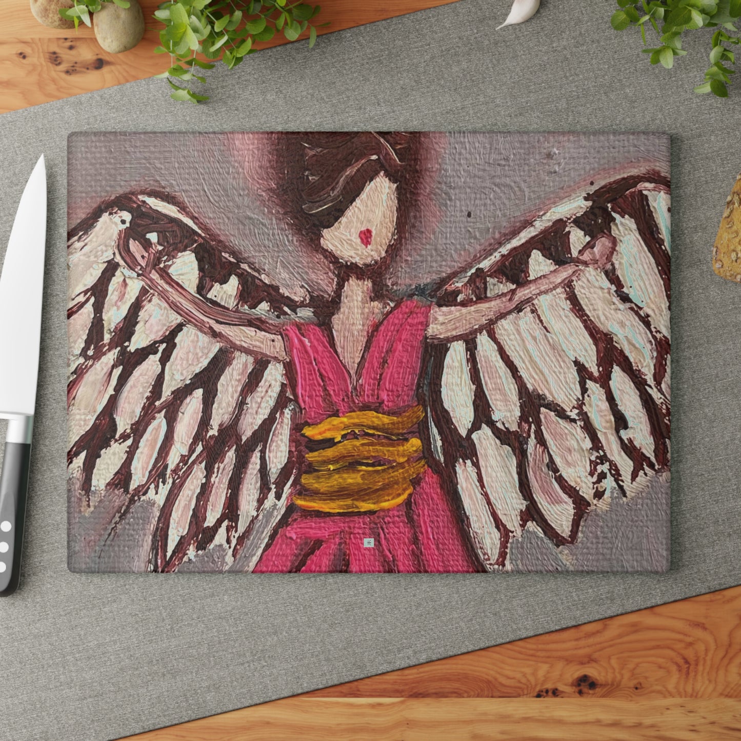 Pink Angel Glass Cutting Board