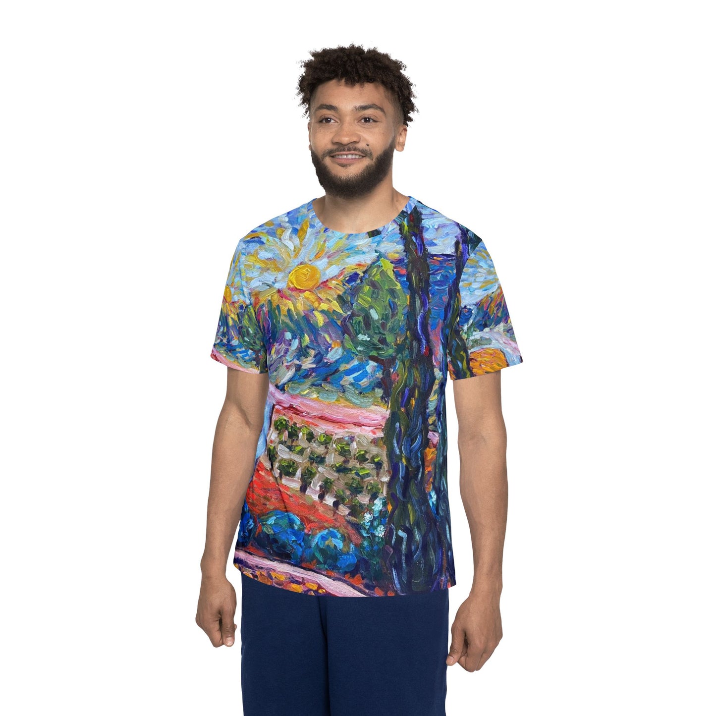 Men's Sports Jersey - Sunny Cypresses, Colorful Contemporary Impressionism Design