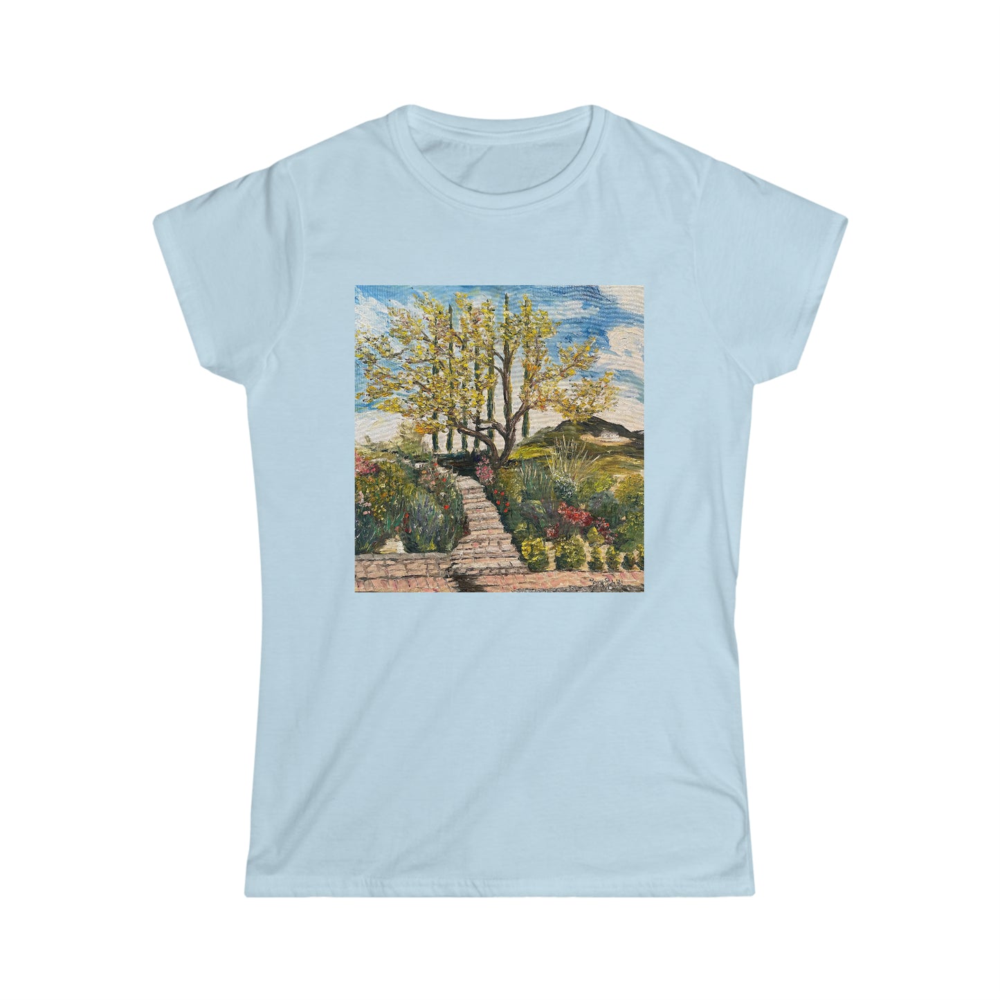 Árbol y jardín en Gershon Bachus Vintners Camiseta semiajustada de estilo suave para mujer