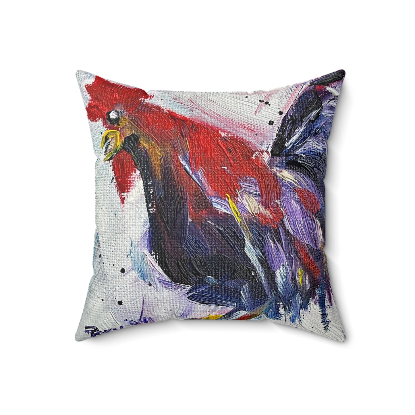 Oreiller carré en polyester filé d’intérieur « As the Rooster Crows »