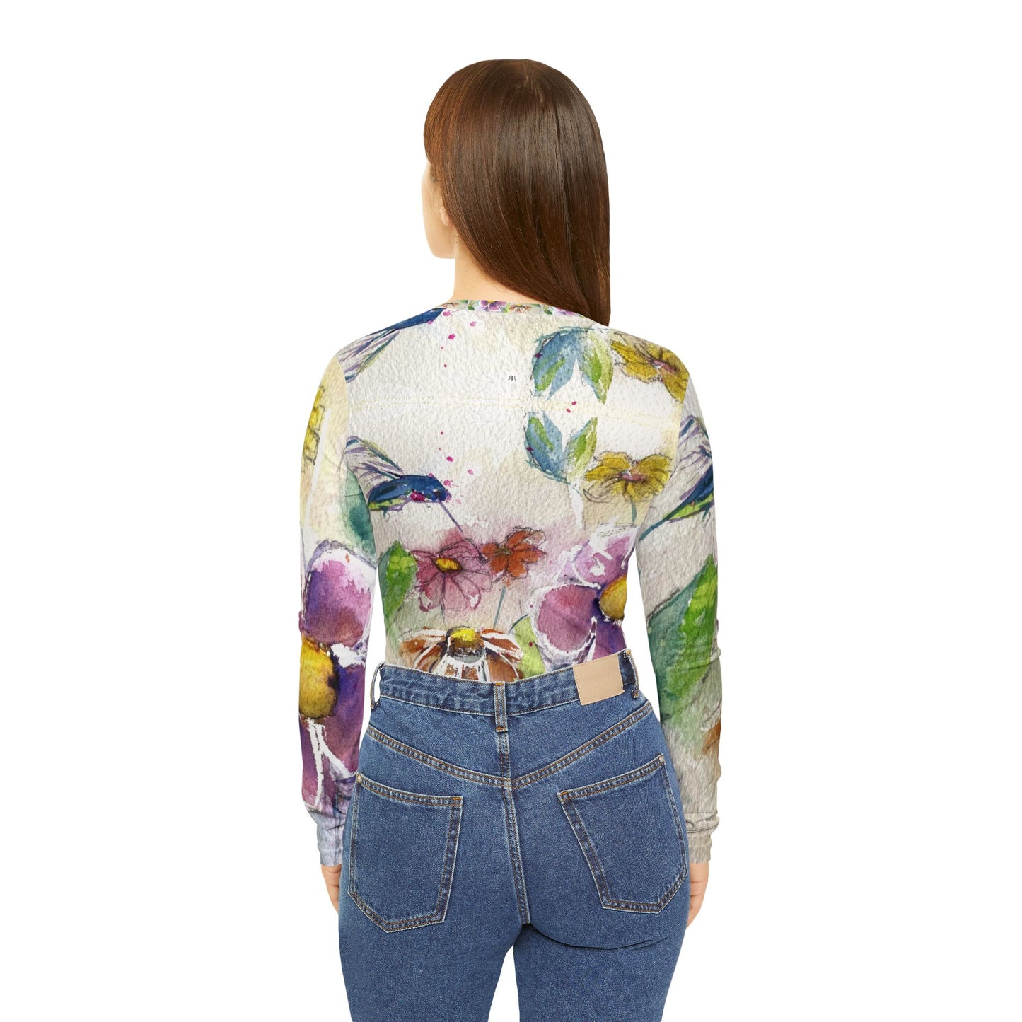 Long Sleeve Shirt- Hummingbird in the Garden- V-neck Women's