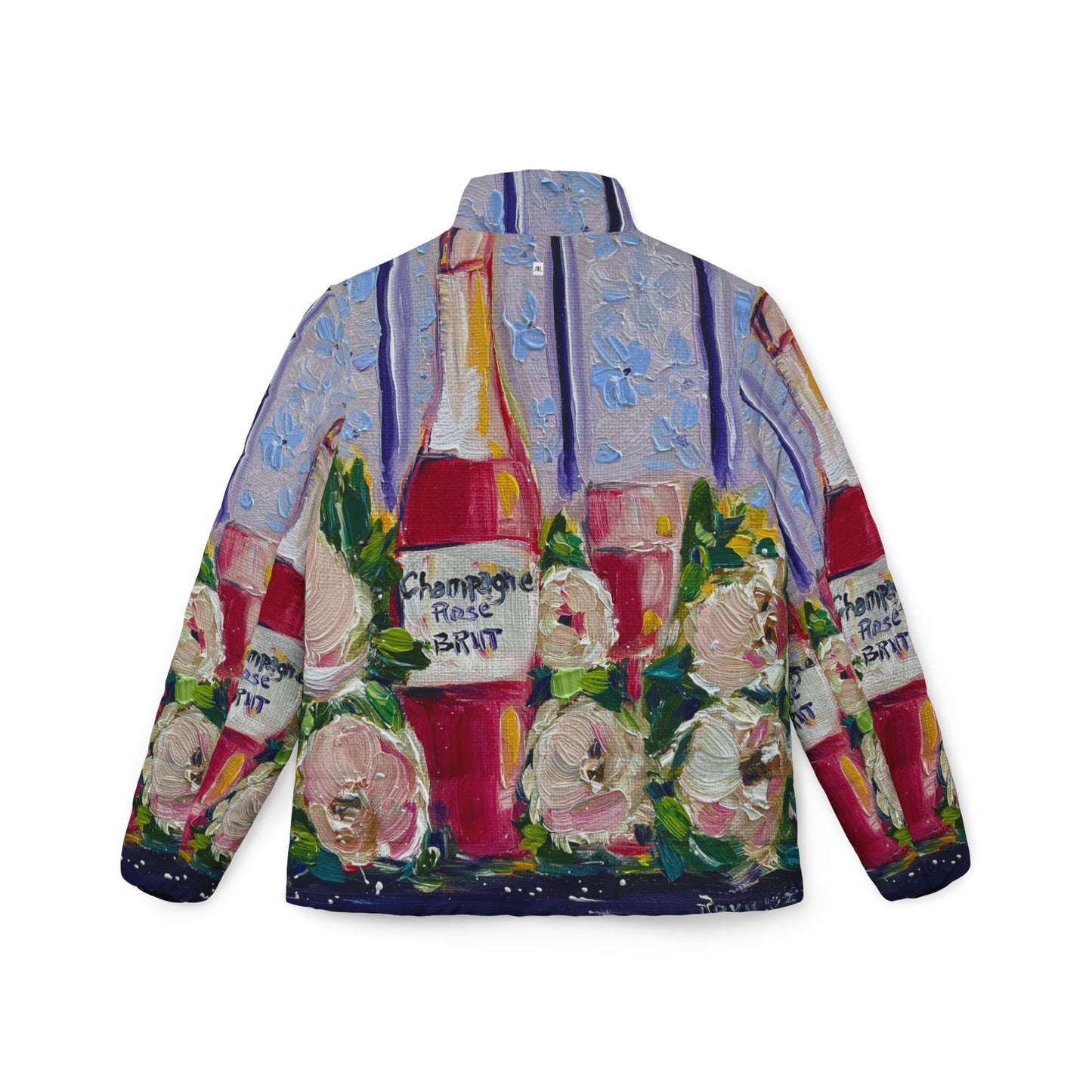 Women's Puffer Jacket - Roxy Rich Fine Art -Pink Champagne and Peonies