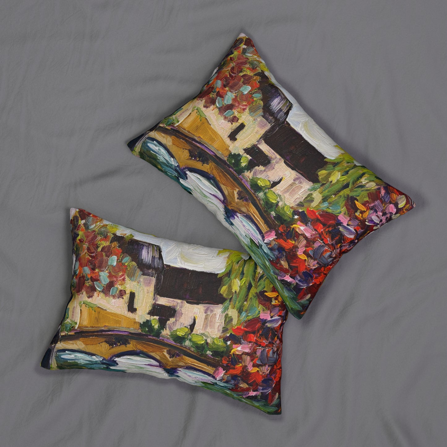 Autumn in Bourton on the Water Cotswolds Lumbar Pillow